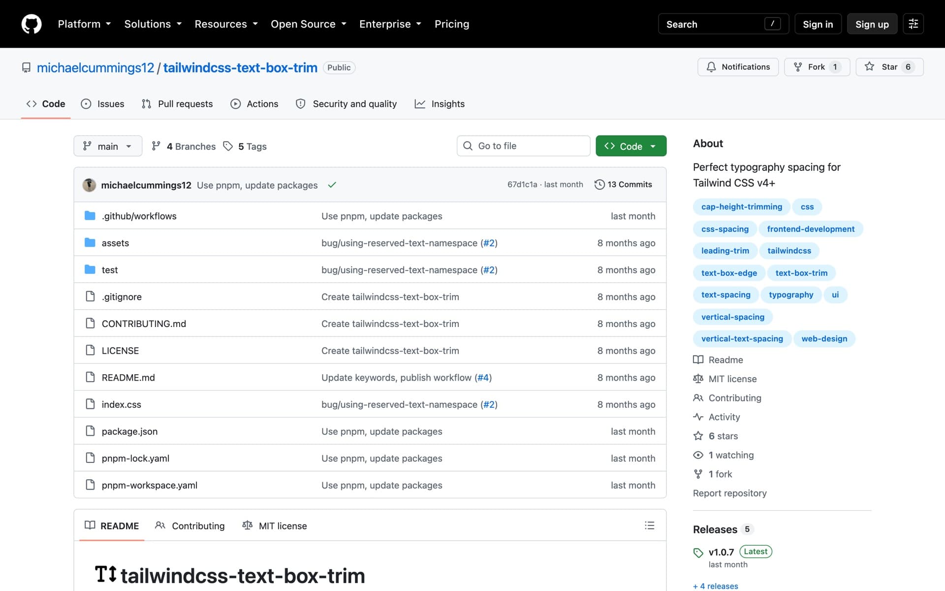 The tailwindcss-text-box-trim repository on GitHub.
