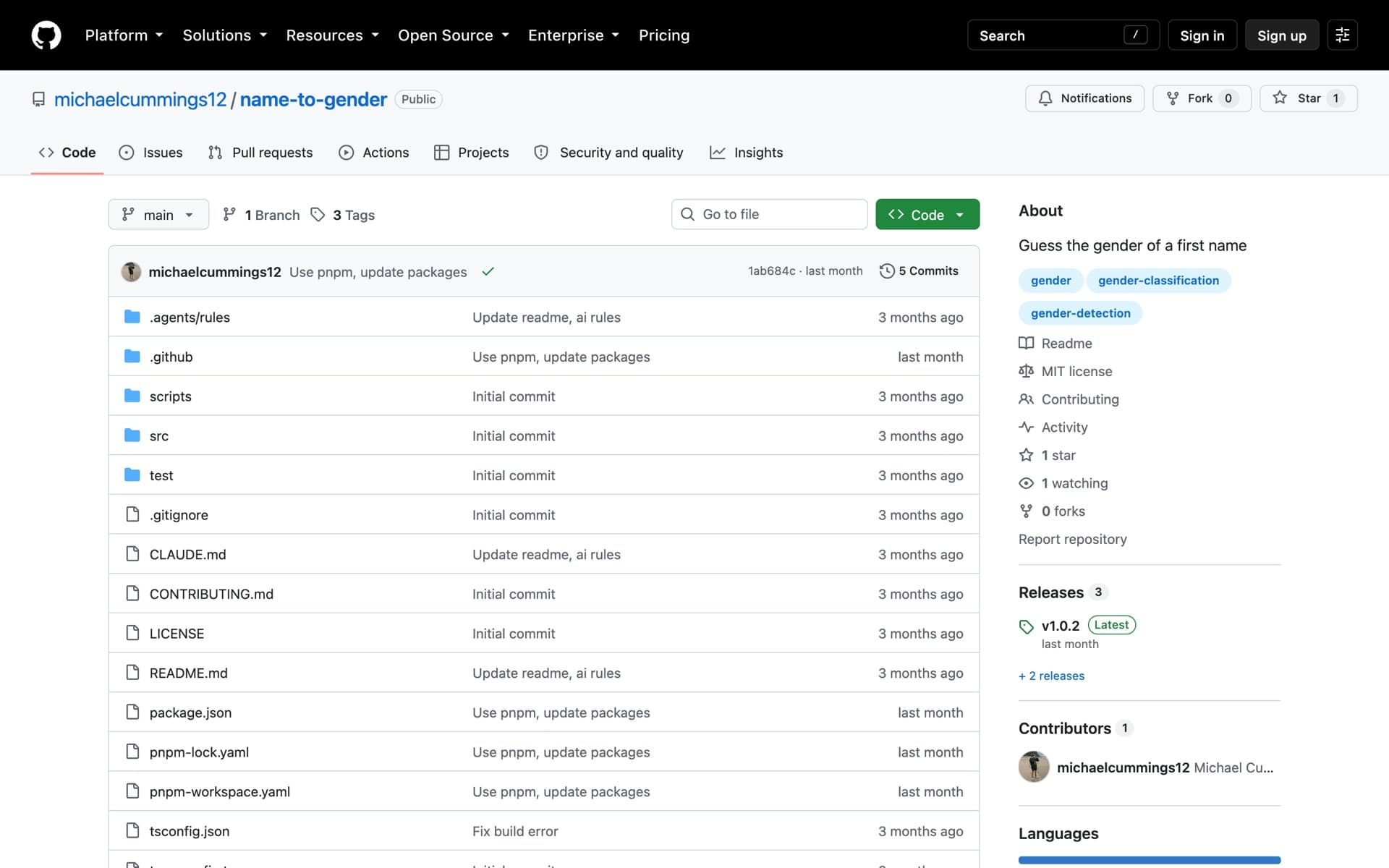 The name-to-gender repository on GitHub.